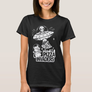 Lustige Alien-Katzen-Pizza-Liebhaber Weltraum-Inva T-Shirt