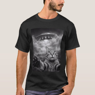 Lustige Alien-Katzen-Selfie-UFO-Entführung-Sci-Fi- T-Shirt