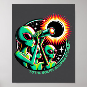 Lustige Alien Totale Sonnenfinsternis 4.08.2024 Be Poster
