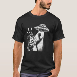 Lustige Alien-UFO-Begegnung mit Katze Sci-Fi-Selfi T-Shirt