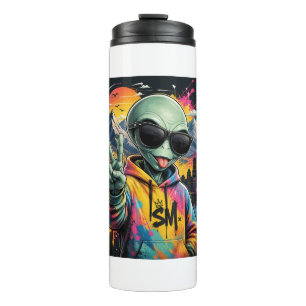 Lustige Alien-Vibes Thermosbecher