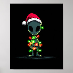 Lustige Alien-Weihnachtsgrafik-Lichter Liebhaber E Poster