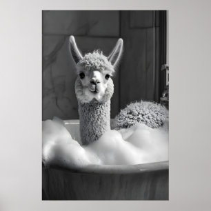 Lustige Alpaka-Schaumbad-Kunst, Badezimmer-Druck Poster