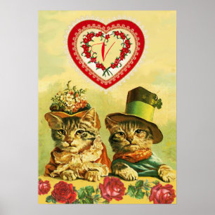 LUSTIGE ALT MODISCHE VALENTINSTAGSKATZEN,Herzen,Ro Poster