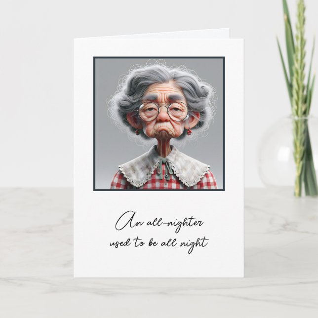 Lustige alte Dame wird alt zum Geburtstag Karte (Vorderseite)