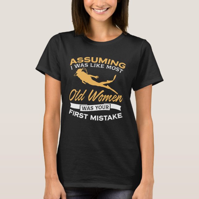 Lustige alte Frauen-Sporttauchen-Liebhaber T-Shirt (Vorderseite)