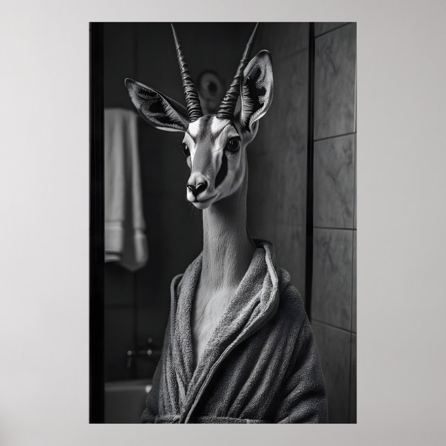 Lustige Antilope im Bademantel-Druck, Skurriles Ba Poster (Vorne)