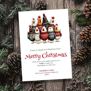 Lustige Aquarell-Hühner-Weihnachtsgrußkarte Feiertagskarte