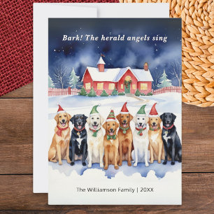 Lustige Aquarell-Hunde singen Weihnachtslieder Feiertagskarte