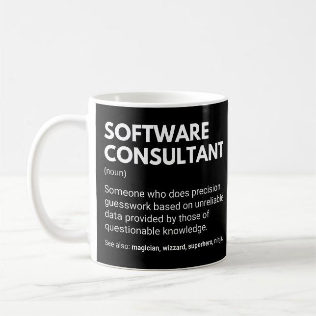 Lustige Arbeitsdefinition Softwareberater Kaffeetasse (Links)