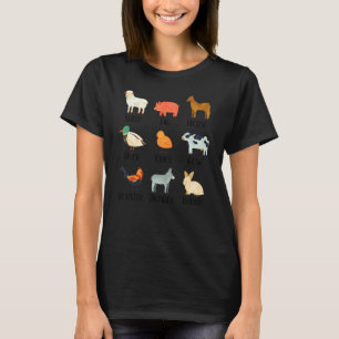 Lustige Arten von Farmtieren Schaf Kuh Schwein Pfe T-Shirt