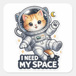 Lustige Astronaut Katzen Ich Brauche Meinen Weltra Quadratischer Aufkleber