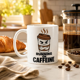 Lustige 'Auf Koffein laufen' Kaffeetasse Sarkastis