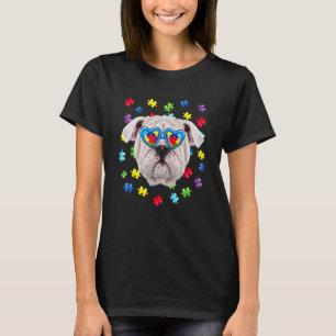 Lustige Autismus English Bulldog Hund Puzzle Sonne T-Shirt