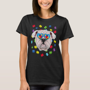 Lustige Autismus English Bulldog Hund Puzzle Sonne T-Shirt