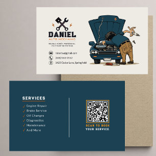 Lustige Auto-Mechaniker-Maskottchen-QR-Code-Repara Visitenkarte