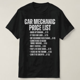 Lustige Automechaniker-Preisliste T-Shirt