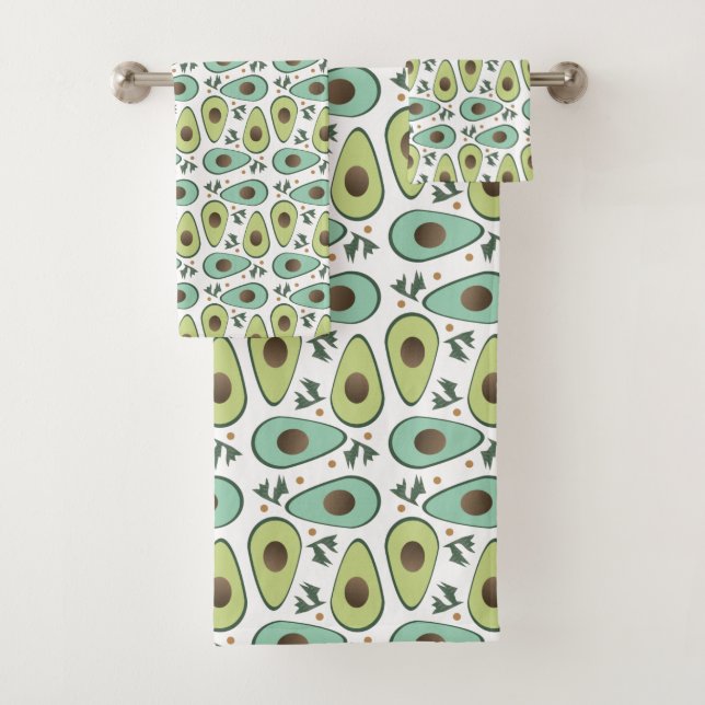 Lustige Avocado-Hälfte Greenery-Muster Badhandtuch Set (Insitu)