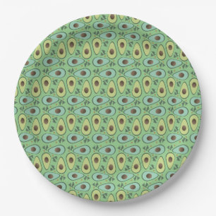 Lustige Avocado-Hälfte Greenery-Muster Pappteller