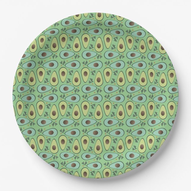 Lustige Avocado-Hälfte Greenery-Muster Pappteller (Vorderseite)