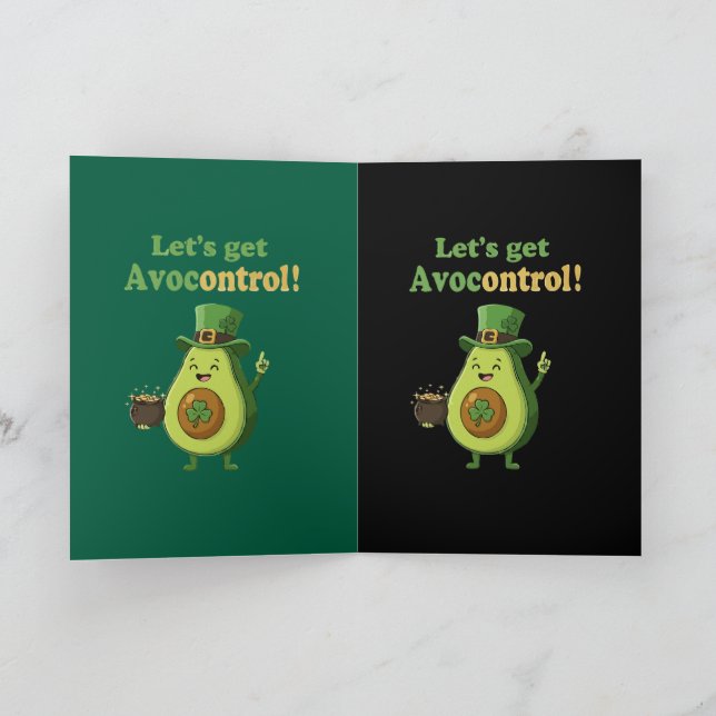 Lustige "Avocontrol" St. Patrick's Day Avocado Karte (Innenseite)