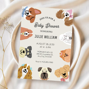Lustige Babyparty mit Hundeköpfen aller Art Einladung