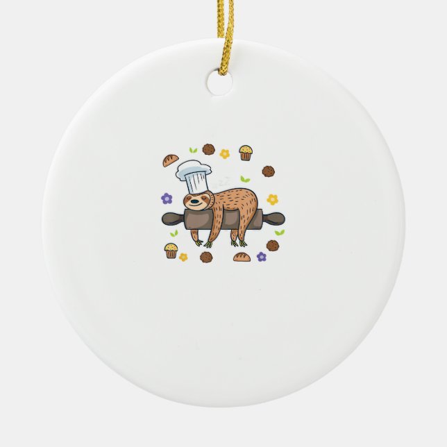Lustige Backgeschenke - Faultier Bäcker Cupcake Li Keramik Ornament (Vorne)
