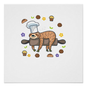 Lustige Backgeschenke - Faultier Bäcker Cupcake Li Poster