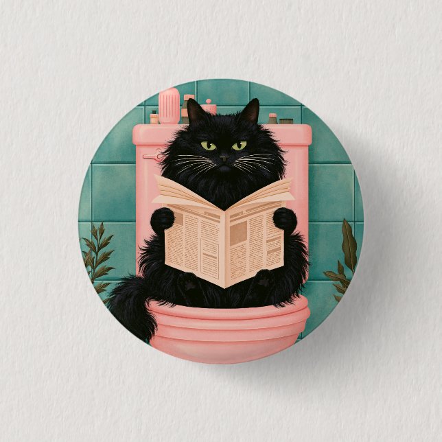 Lustige Badezimmer-Schwarze Katze  Button (Vorderseite)