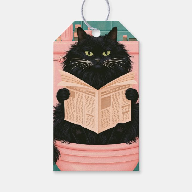 Lustige Badezimmer-Schwarze Katze  Geschenkanhänger (Vorderseite)