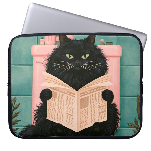Lustige Badezimmer-Schwarze Katze  Laptopschutzhülle (Vorderseite)
