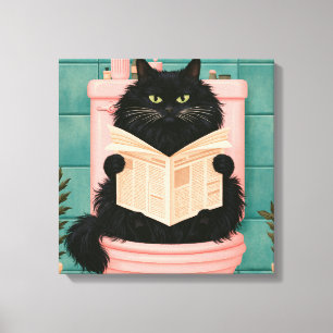 Lustige Badezimmer-Schwarze Katze Leinwanddruck