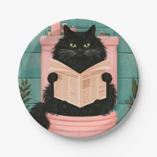 Lustige Badezimmer-Schwarze Katze Pappteller