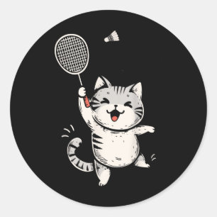 Lustige Badminton-Katze Niedliche Kitty Badminton- Runder Aufkleber
