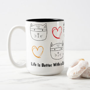 Lustige Banditenkatze Skizze – Süße minimalistisch Zweifarbige Tasse