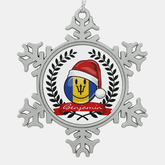 Lustige Barbados-Flaggen-Weihnachtsart Schneeflocken Zinn-Ornament (Vorderseite)