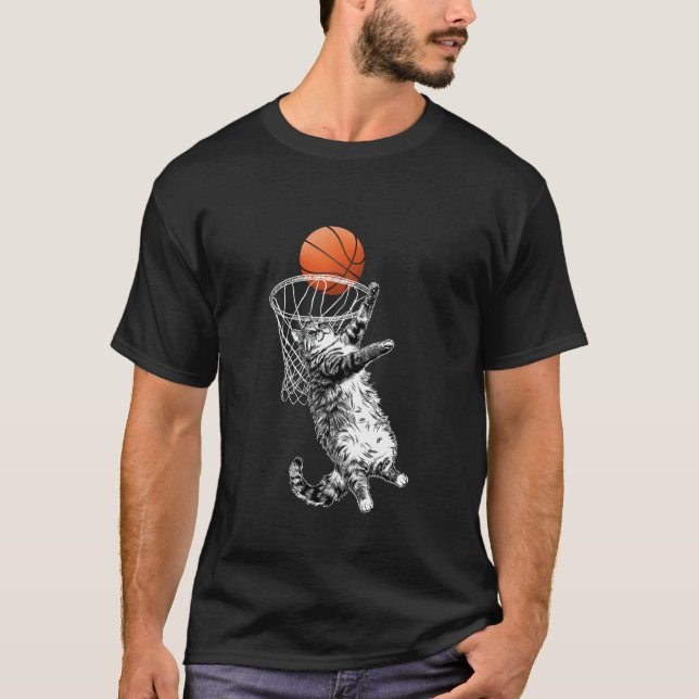 Lustige Basketballkatze T-Shirt (Vorderseite)