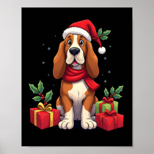 Lustige Basset Hound-Hunde-Weihnachts-Outfits Sant Poster