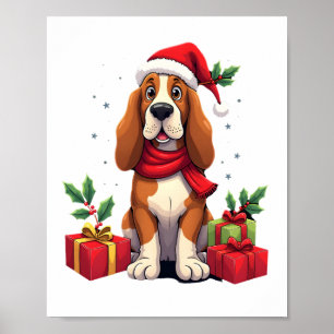 Lustige Basset Hound-Hunde-Weihnachts-Outfits Sant Poster