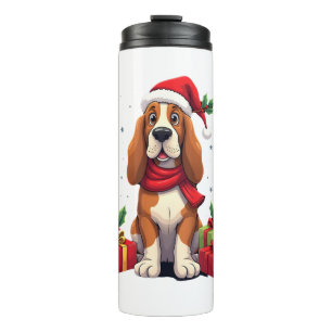 Lustige Basset Hound-Hunde-Weihnachts-Outfits Sant Thermosbecher