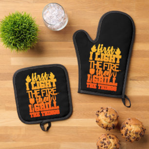 Lustige BBQ-Grill-Spruch Ofenhandschuh & Topflappen-Set