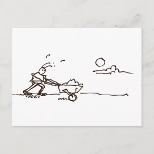 Lustige beschäftigte Cartoon-Ameise schiebt Schubk Postkarte