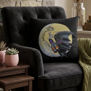 Lustige betrunkene Halloween-Vollmond-Fledermaus Kissen