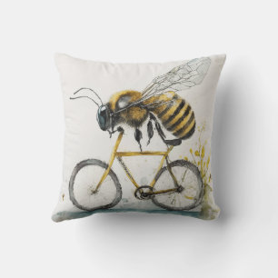Lustige Biene auf einem Fahrrad, Aquarellzeichnung Kissen