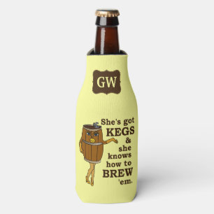 Lustige Bier-Brauer-Fass-Frau mit Monogramm Flaschenkühler