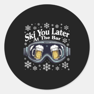 Lustige Bier-Ski-Brille, Ski dich später in der Ba Runder Aufkleber