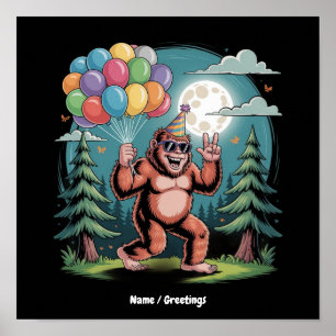 Lustige Bigfoot-Geburtstagsfeier-Ballons Poster