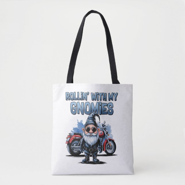 Lustige Biker-Gnom-Tragetasche (Vorderseite)