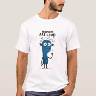 Lustige Blaue Alien-Figur mit lauten Gedanken als T-Shirt