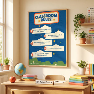 Lustige Blaue Orange Klassenzimmerregeln Anpassbar Poster